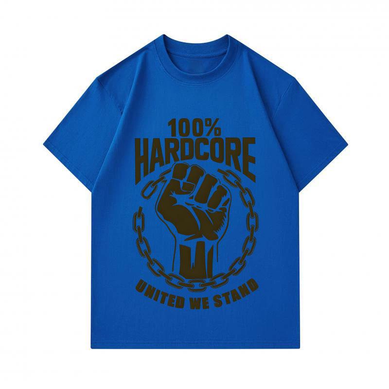 Men's 100% Cotton Crew Neck Short Sleeve T-Shirt, 100% Hardcore Fist United We Stand Print Casual Breathable Tee for Daily Street Wear
