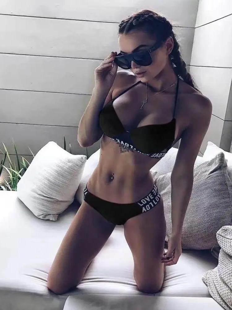 2024 novo biquíni sexy biquíni maiô bolsa dura LOVE listrado maiô dividido feminino