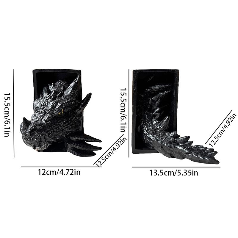 Gothic Dragon Bookends Ornaments 3D Horror Dragon Decorative Bookends Resin Dragon Bookends Creative Sculpture Bookends