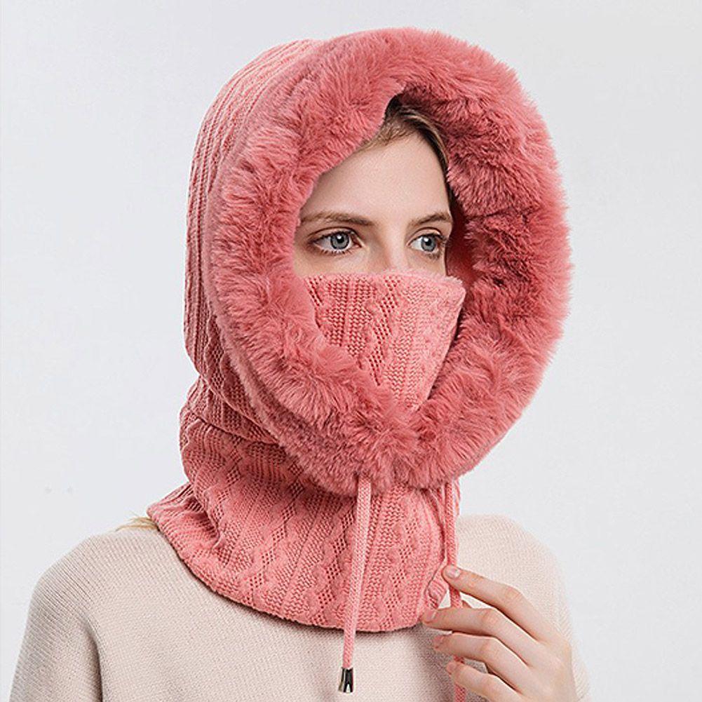 Cappello da sci lavorato a maglia 3in1 da donna invernale con sciarpa scaldacollo cappuccio foderato in pile maschera per il viso passamontagna per adulti per gli sport all'aria aperta