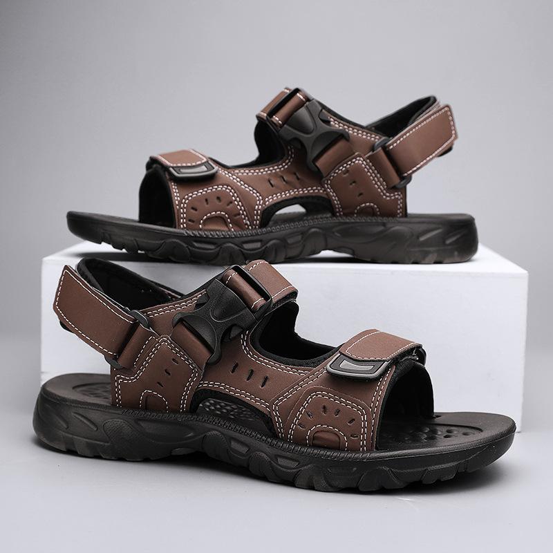 Fashion Summer Men Sandals PU Leather Lightweight Open Toe Flat Mens Casual Shoes Outdoor Walking Sandals for Men Beach Shoes Size