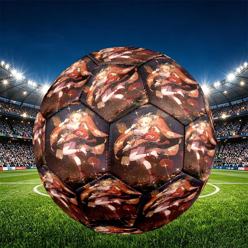 Genshin Impact Print Size 5 Soccer Ball, PU Wear Resistant Football for Match Training and Daily Practice, Birthday Gift for Soccer Fans