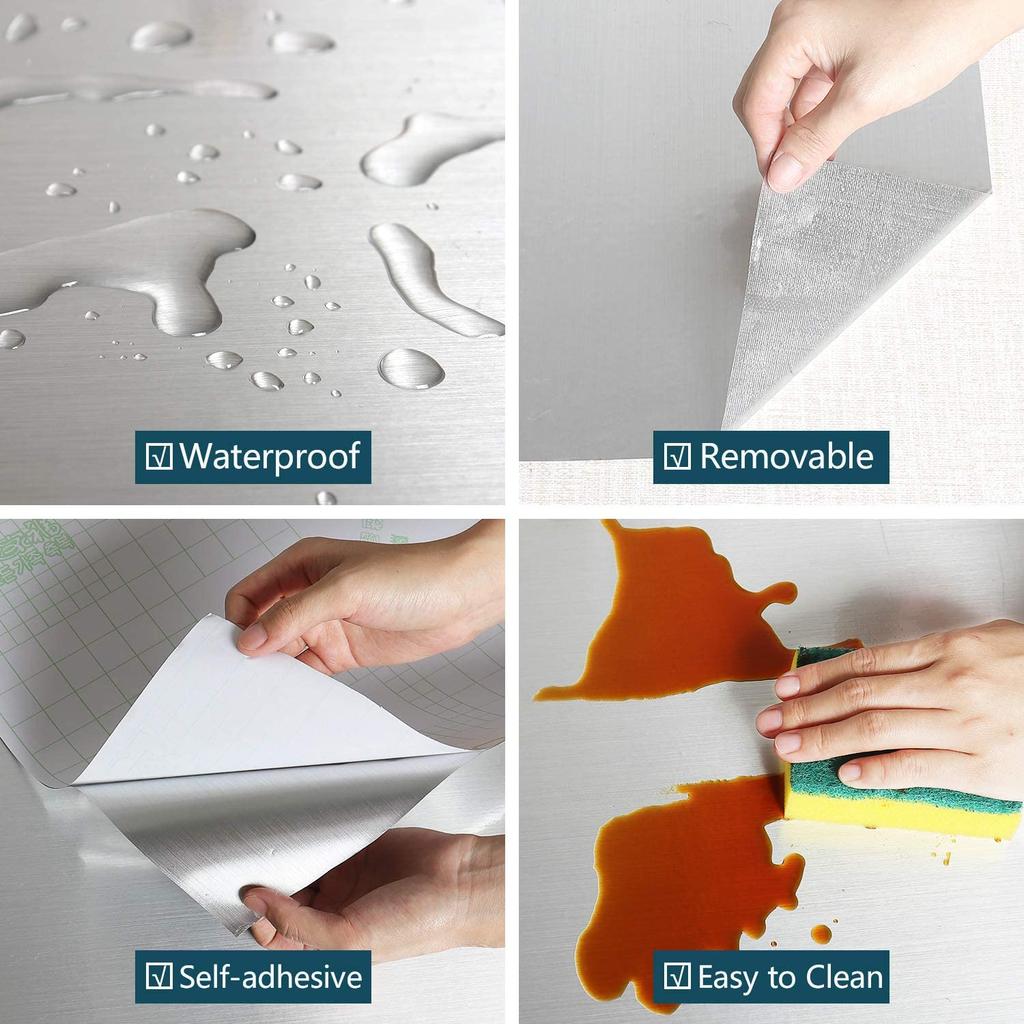 40Cm Wide Brushed Nickel Vinyl Wall Cover Decorative Stainless Steel Wall Papers Countertops Kitchen Car Stick Film Decor