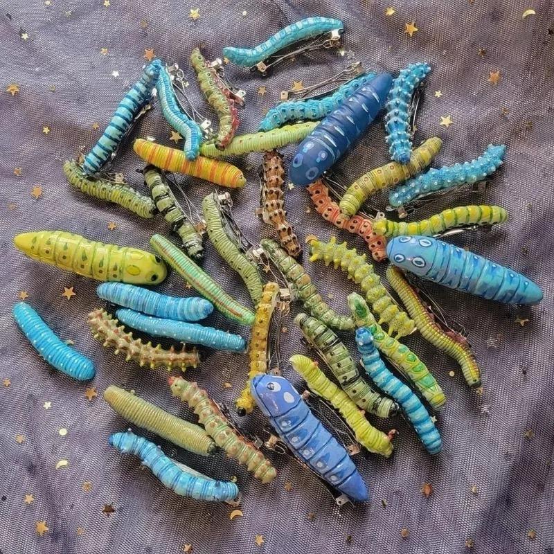 1/10pcs 3D Caterpillar Hair Clips Novelty Insect Hairpins Halloween Prank Toys Creepy Crawlers Headwears Cosplay Adults Party