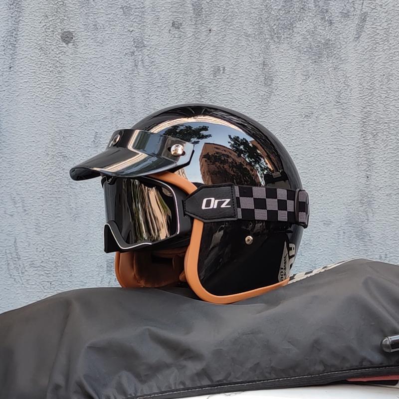 Retro Semi-open Motorcycle Helmet Cross-country Motorcycle Accessories Motorcycle Helmet 3/4 Retro Helmet In Winter