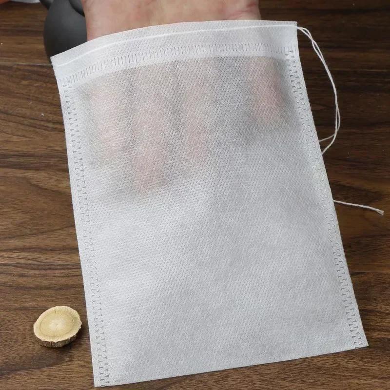 100PCS Non-woven Fabric Tea Bag Disposable Tea Filter Bags  with Drawstring Kitchen Tea Filter Paper for Coffee Herb Loose Tea
