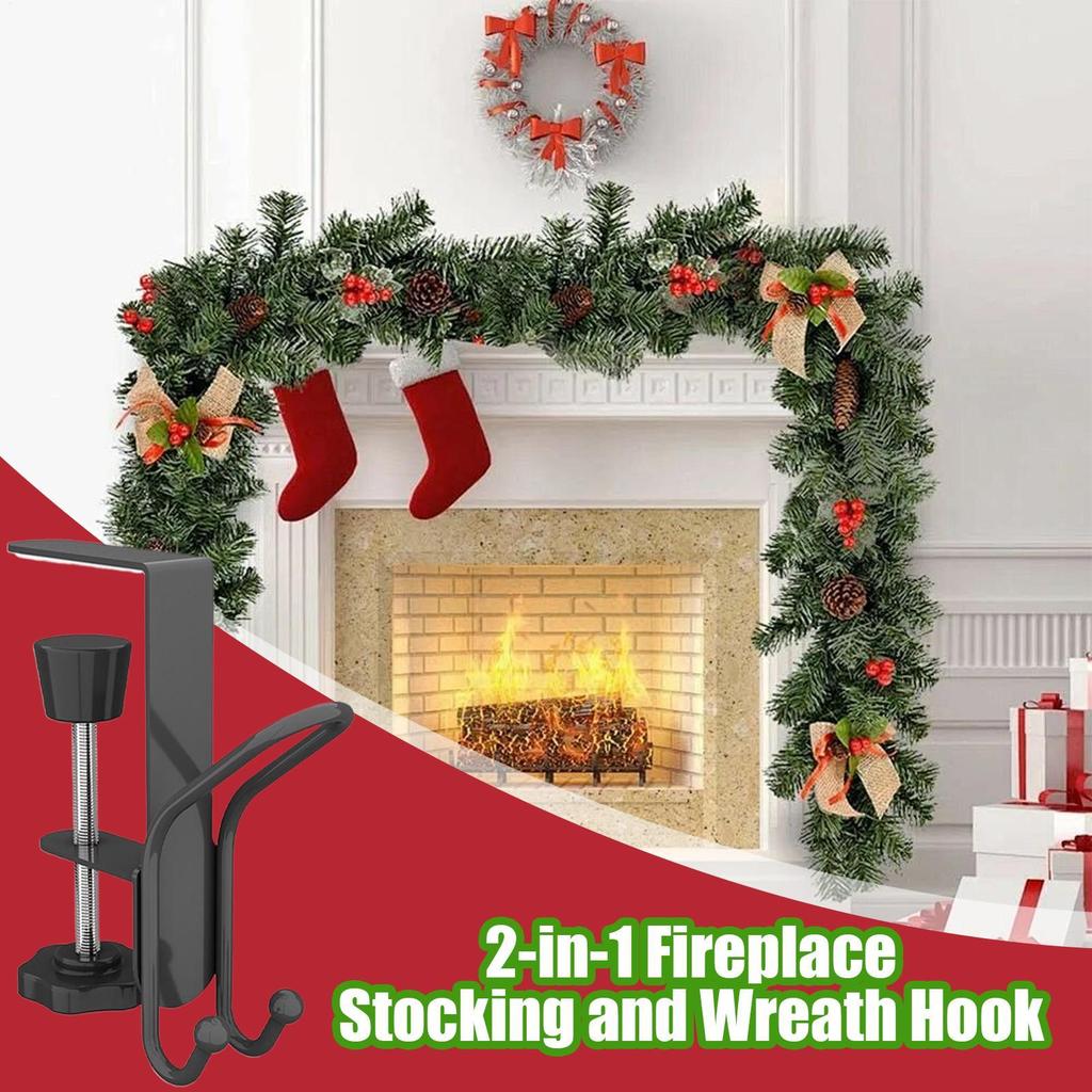 Fireplace Stocking and Garland Hanger Christmas Garland Hanger for Mantle 6 Pieces Heavy Duty Steel Hooks Adjustable Clamps