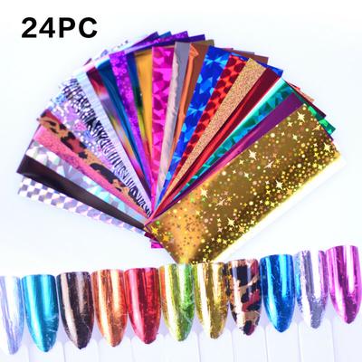 Feuilles holographiques pour Nail Art, 24 pièces, autocollants de transfert d'étoiles étoilées, à faire soi-même
