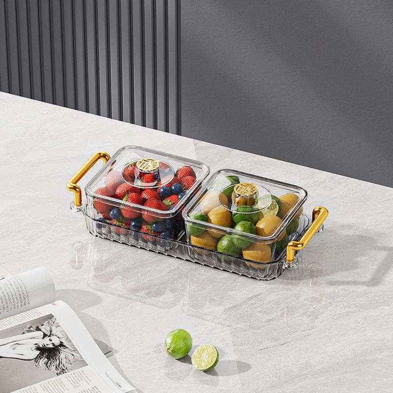 2/4/6 Grid Acrylic Snack Platter With Lid Fruit Plate Partition Platter Living Room New Year Dried Fruit Tray Candy Storage Box