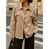 Women Loose Casual Faux Suede Lapel Button Pocket Autumn Winter Jacket