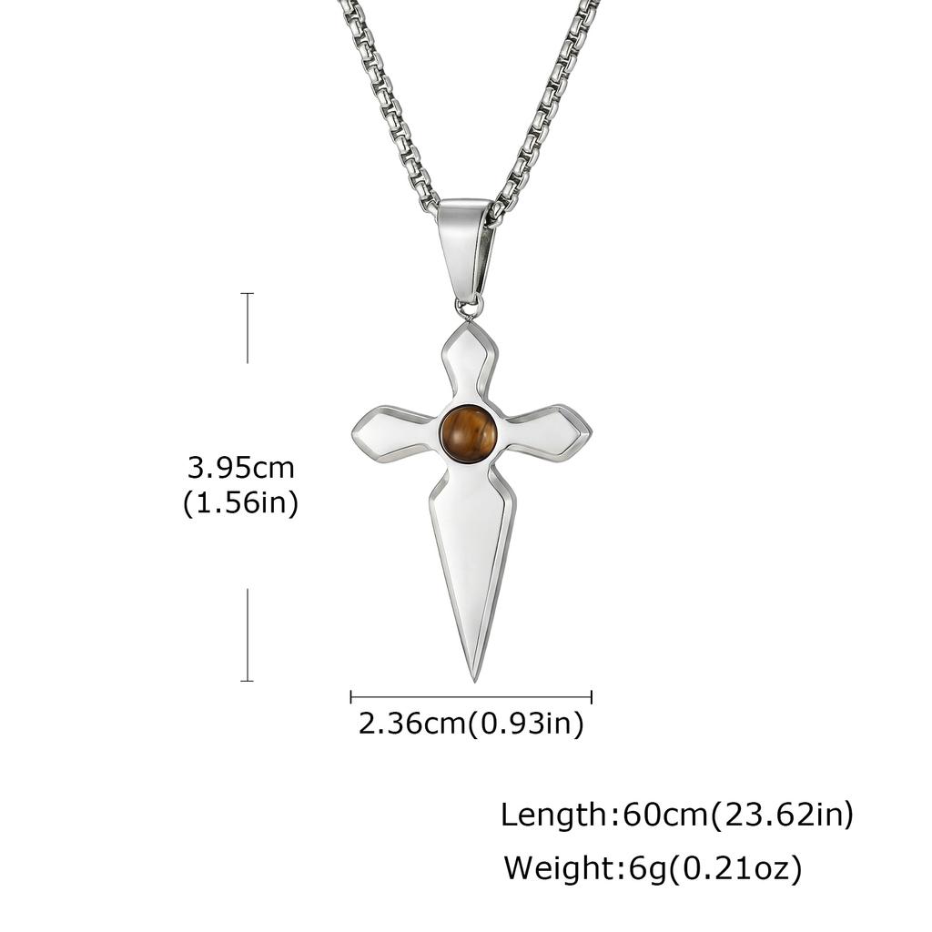 Vnox Cross Pendant Necklace for Men Boys, Gold Silver Color Stainless Steel Black Onyx Inlay Box Chain Punk Hip Hop Jewelry Gift