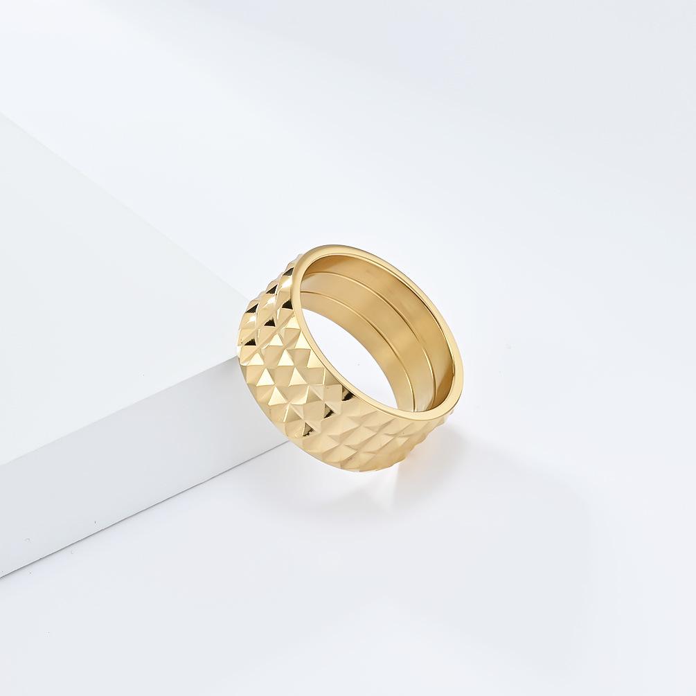 Style Exaggerated Rhombus Lattice Stainless Steel Ring Gender-free Men's and Women's Niche Personality Titanium Steel Hand Jewelry
