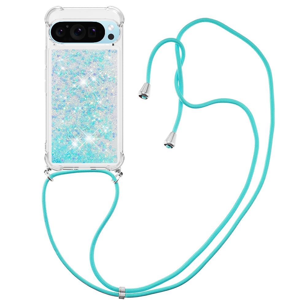 

For Google Pixel 9/Pixel 9 Pro TPU Case Quicksand Design Phone Cover with Lanyard Blue/Pentagram