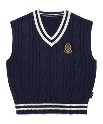 Andtheother Oversized Cable Knit Vest Navy