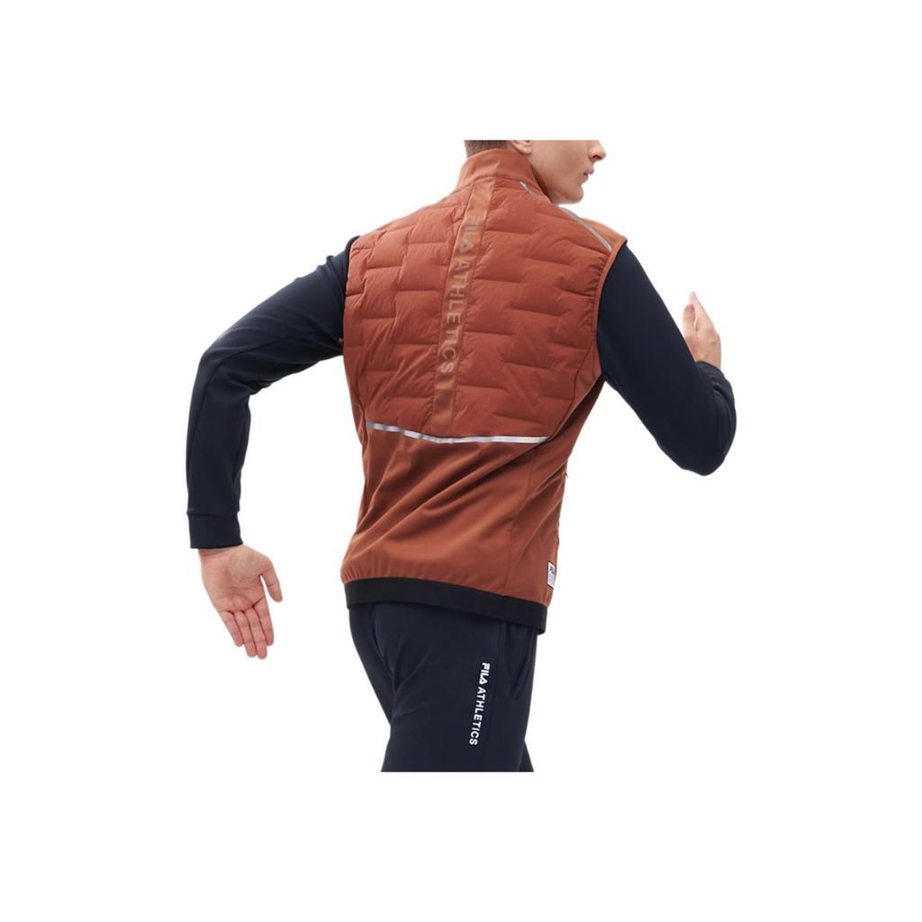 FILA Fashion Zip Collar Sports Down Vest Men Vests Leather-Brown A11M242901F-BN