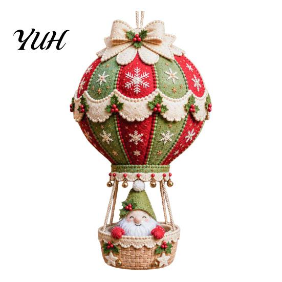 Festive Mantel Decoration Making Christmas Hot Air Balloon DIY Kit, 3D Felt Hanging Ornament Sewing Santa Creative Fabric Stitching Projects