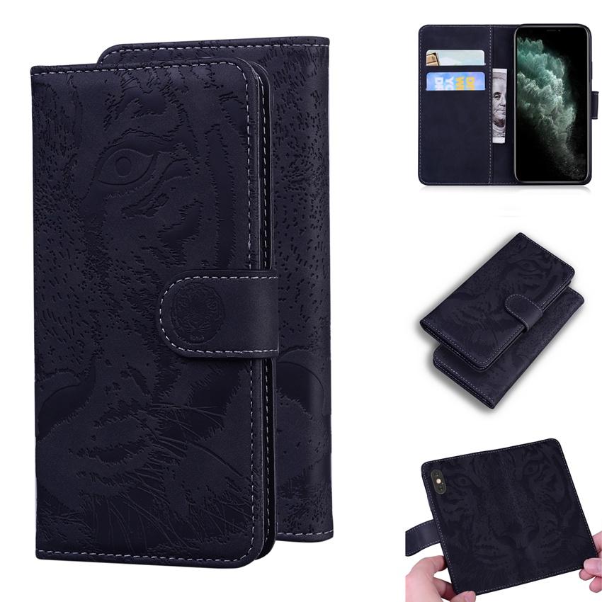 Tiger Läder Telefonfodral För Iphone X Xs Xr 11 12 Pro Max 6 6s 7 8 Plus Se 2020 2 Mini Mjukt Tpu Plånbok Flip Baksida Skinnkänsla