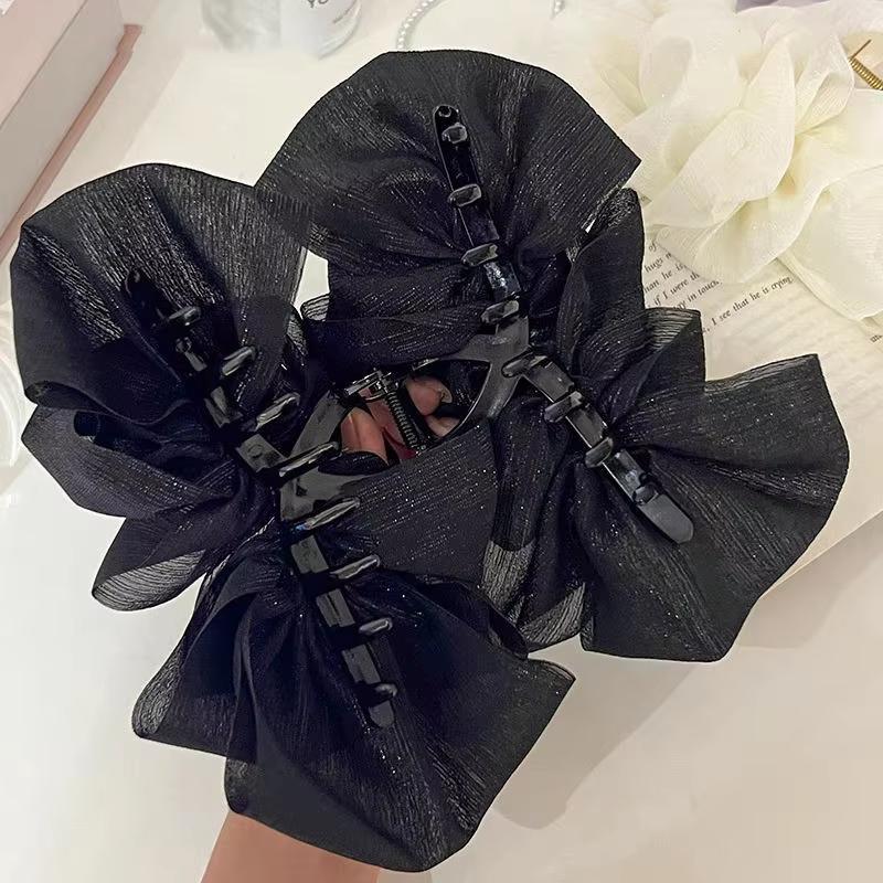 Mode Große Schwarz Weiß Netz Schleife Haarkralle Haarspange Damen Koreanisch Süß Wolke Plissiert Haifischklemme Haaraccessoires