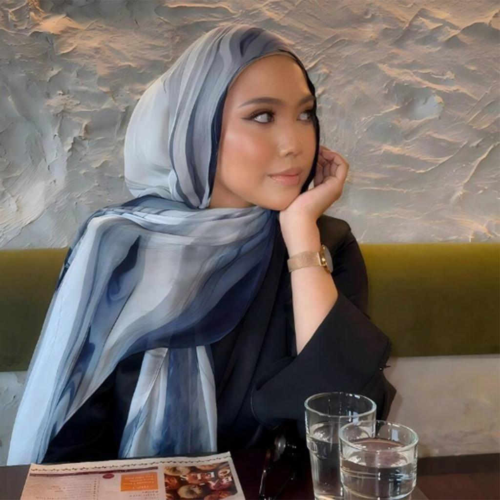 Muslim Viscose Hijab Scarf Shawl Watercolor Print Breathable Soft Long Fashion Scarves Headscarf Hijabs For Women 180*70Cm