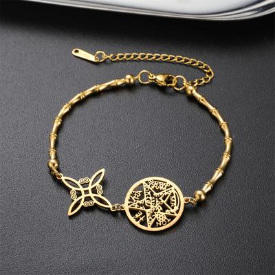 EUEAVAN Hollow Tetragrammaton Pentacle Bracelet Stainless Steel Trendy Witch Knot Bracelet For Women Double Amulet Jewelry Gifts