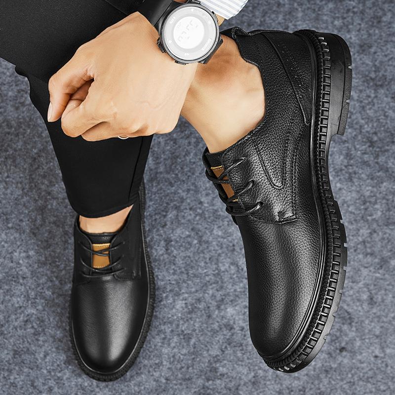 British Style Handmade Leisure Men Oxford Shoes Trendy Minimalist Genuine Leather Work Shoe Lace Up Casual Leather Business Shoe