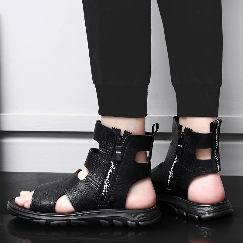 Zipper Men's Beach Sandals High-top Gladiator Men Shoes Summer Male Casual Shoes Comfort Non-slip Outsole Genuine Leather 7