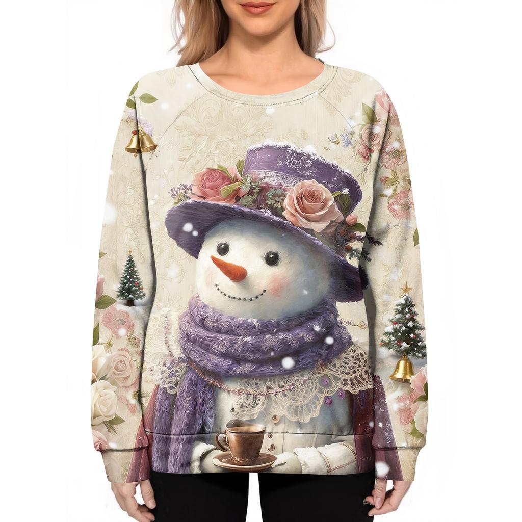 Women's Fashion Casual Long Sleeve Christmas Printed Neck Sweatshirt Top