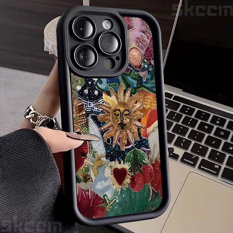 Retro Style Face Sun Stars Silicone Phone Case For iPhone 16 15 14 13 12 11 Pro Max 16E 7 8 Plus X XS XR Shockproof Soft Cover