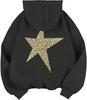 HeyHeyShine Star & Leopard Print Y2K Pullover Hoodie