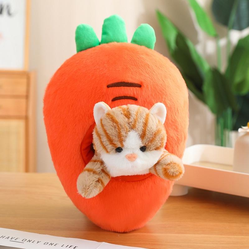 Creative cat fruit strawberry carrot throw pillow plush toy doll kitten doll children's doll