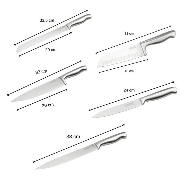 Ensemble De 5 Couteaux De Cuisine Professionnels - NIROSTA - Inox - 24 À 33,5 Cm