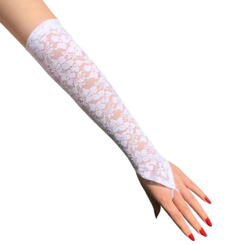 Sexy Fäustlinge mit Blumendruck Fingerlose Handschuhe Damen Stretch Lang Haken Finger Helle Diamantspitze Handschuhe