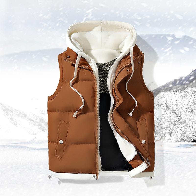 Autumn Winter Mens Cotton Vest for Men and Women, Versatile, Loose, Fashion Brand, Imitation Two-piece Vest, Cotton Jacket