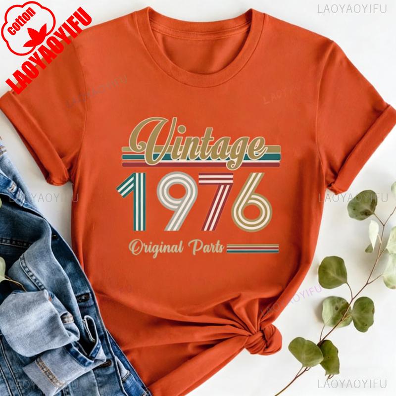 Vintage 1976 Birthday 49th Shirts Gifts For Unisex Wounisex Commuter Allmatch Tee Crewneck Casual Fashion Printed Tshirt Tops