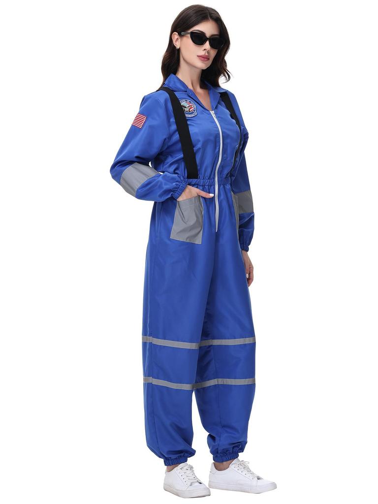Women's Astronaut Halloween Cosplay Costume - Space Suit for Club or Stage Performance, Bright Colors with Hot Stamping.