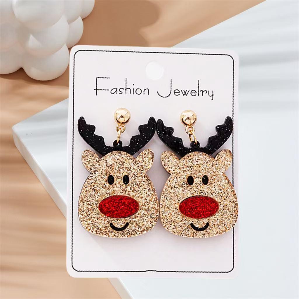 Acrylic Christmas Reindeer Sparkle Earrings for Women