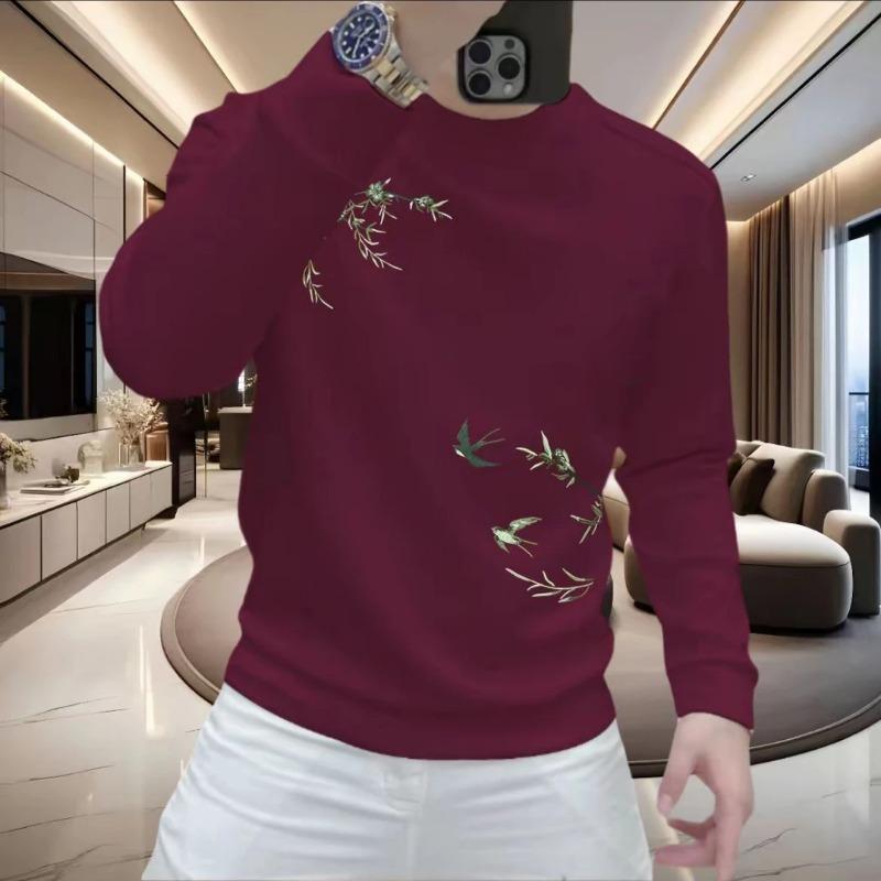 Podzim Zima Pánská Termo Mikina Kulatý Výstřih Volná Dlouhý Rukáv Ležérní Módní Trend Národní Trend Potisk