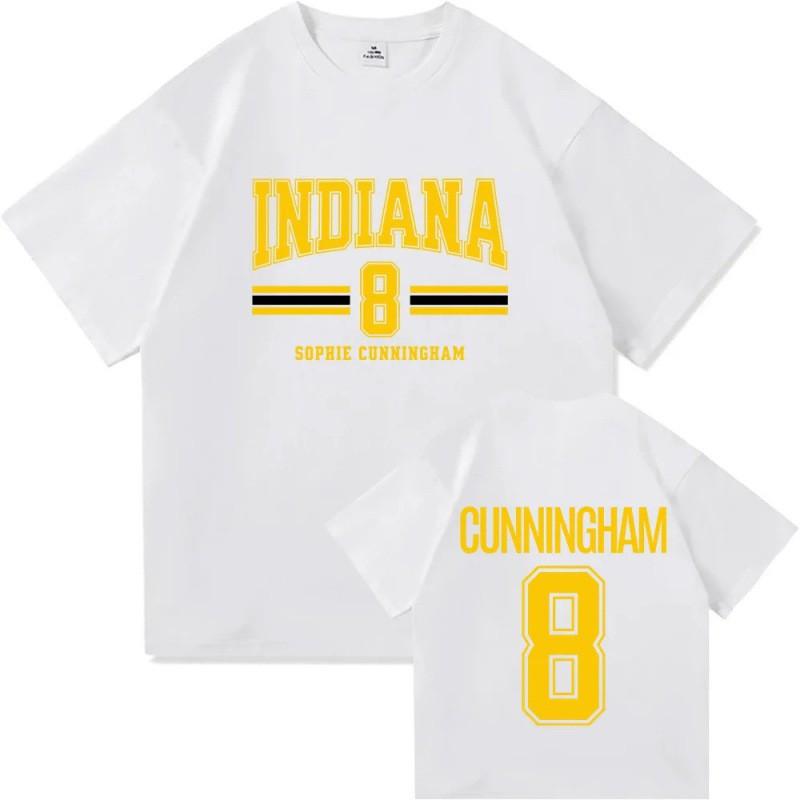 Mens Cotton Graphic Tee - Sophie Cunningham 8 Indiana Basketball Print Slim Fit Short Sleeve T-Shirt Fall