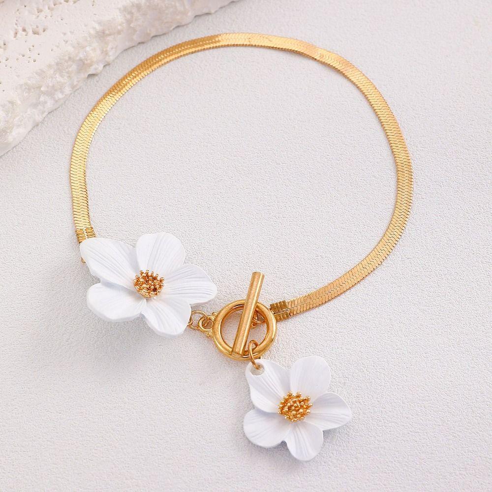 OT Buckle Flower Necklace Earrings Set Metal Pendant Jewelry Suit Flower Jewelry Set Gift