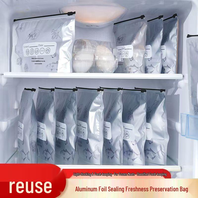 Aluminum Foil Zipper Food Storage Bag, Food-Grade Freezer and Fridge Safe, Prevents Flavor Transfer