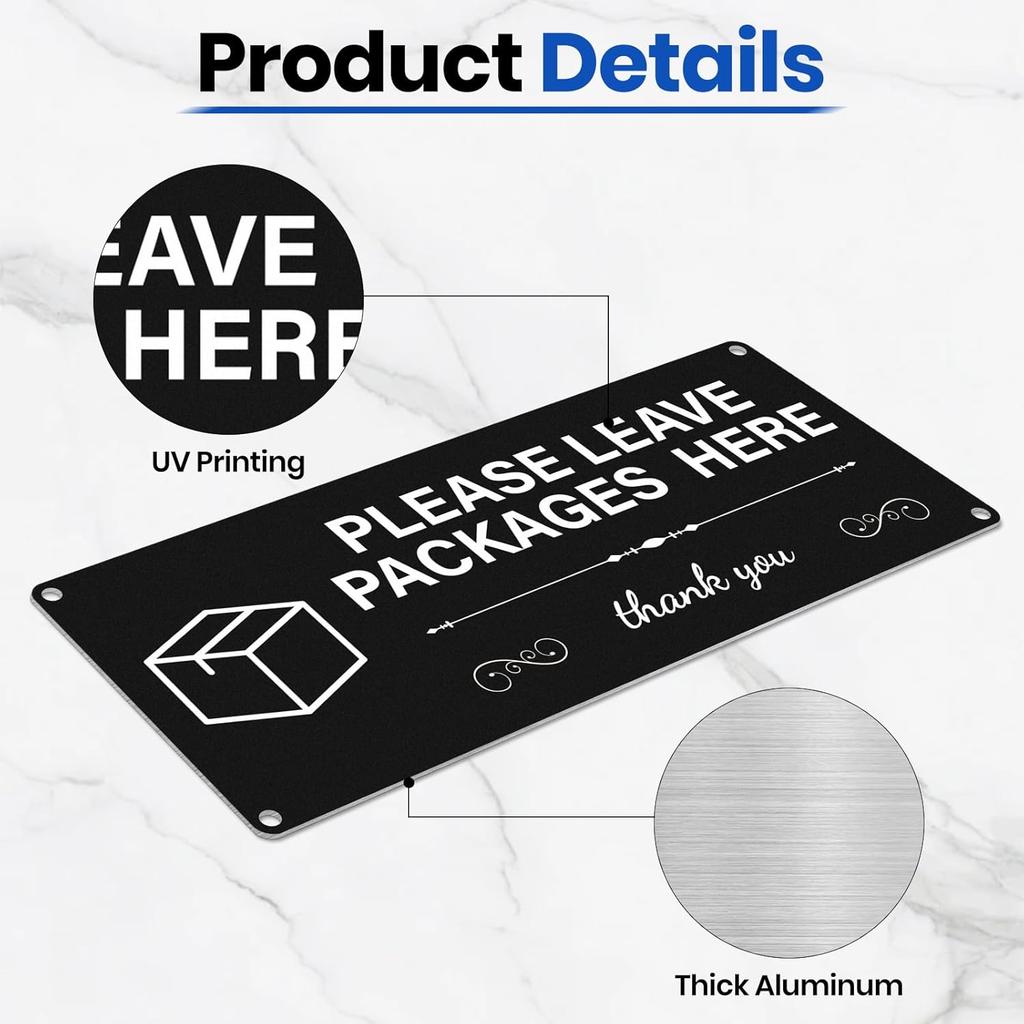 Please Leave Packages Here Signs 10" x 4" Deliveries Sign Aluminum Package Delivery Sign for Outside Front Door Home Office Shop 2 Pack