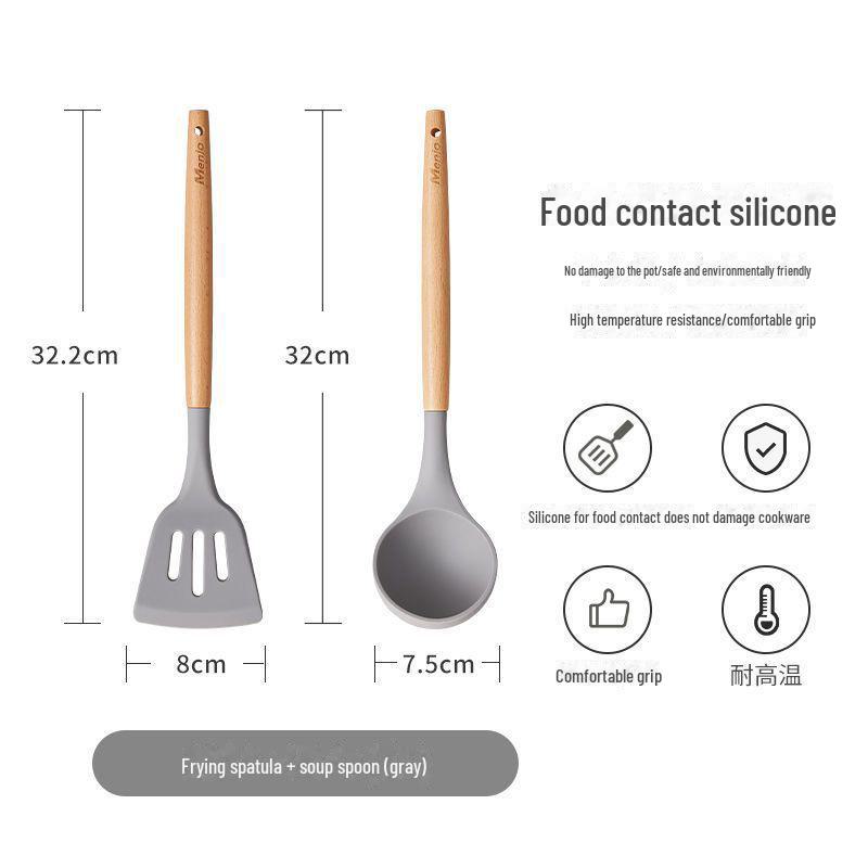Üç Parçalı Mutfak Gereçleri Seti: Ahşap Saplı Silikon Kaşık ve Yapışmaz Spatula Yemek Pişirmek İçin