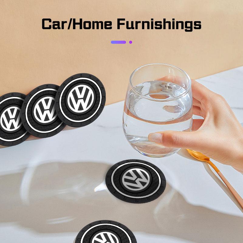 HAT1 2pcs Car Cup Holder Mat Leather Water Coaster Pad For VW Volkswagen VW ID3 ID4 Golf 7 8 MK8 T-cross Passat B8 Tiguan Jetta Skoda