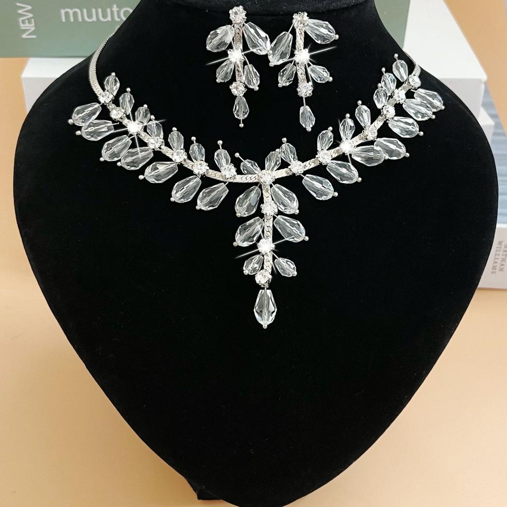Hot Sale Jewelry Wedding Dress Bride Hollow Full Diamond Women's Necklace Earrings Bracelet Set