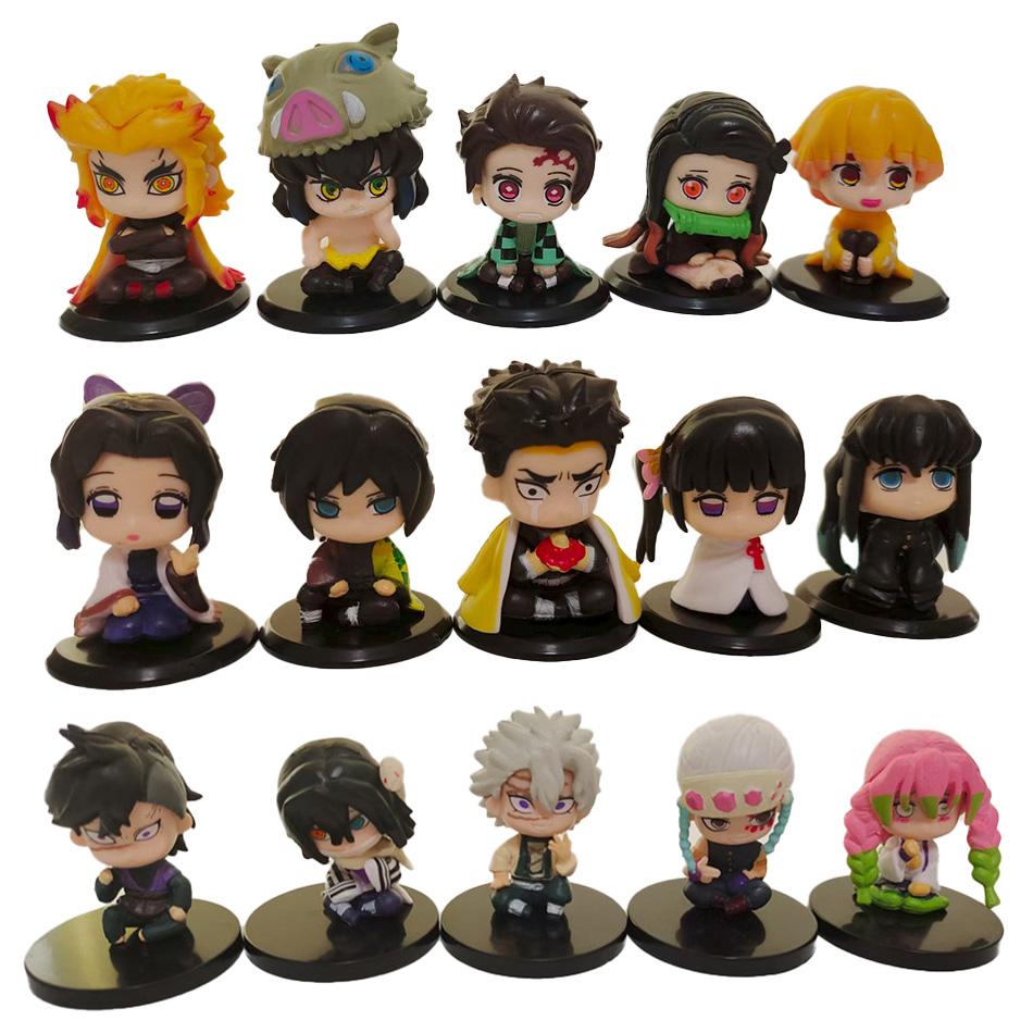 Demon Slayer Figure Toy Anime Kimetsu No Yaiba Q Version Sitting Tanjiro Nidouzi Inosuke Zenizu PVD Figurine Model Doll Gifts
