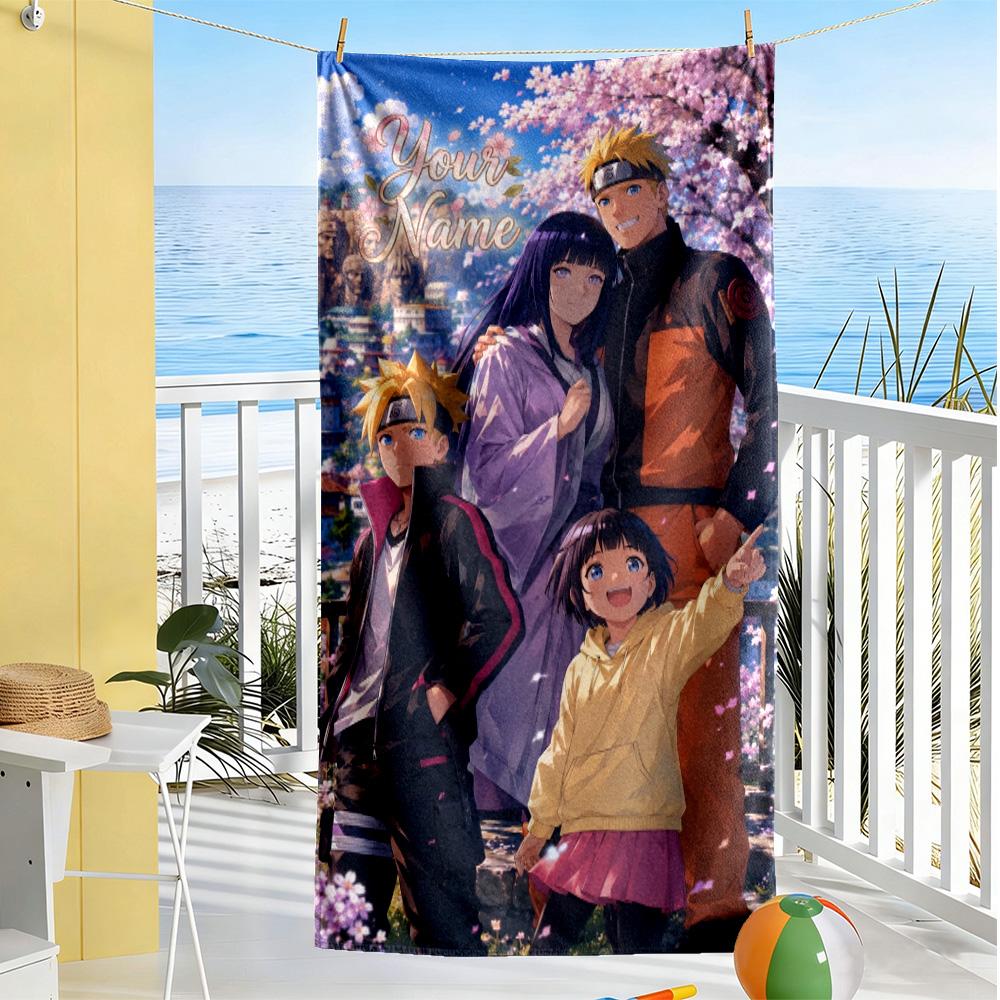 Naruto Character Customize Text Beach Towel High Absorbency & Quick-Dry Suitable for Swimming Gym Camping Yoga Vacation