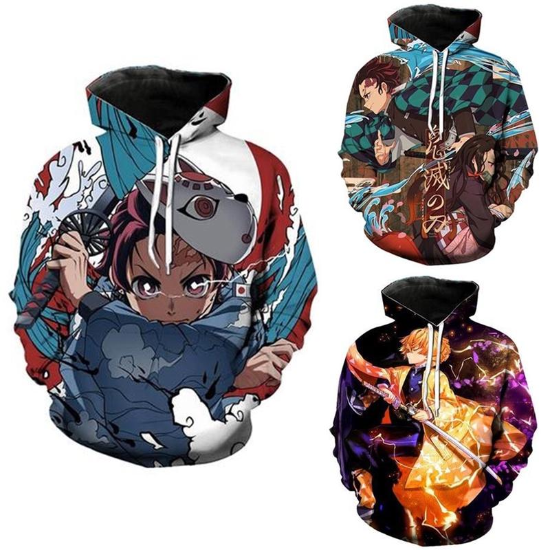 Vibrant And Comfortable Demon Slayer 3d Printed Couples Hoodies With Long Sleeves