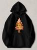 Black Hooded Sweatshirt with Mountain & Moon Tree Print - Casual Pullover Hoodie Suitable for Outdoor Hiking - Wear Machine Washab