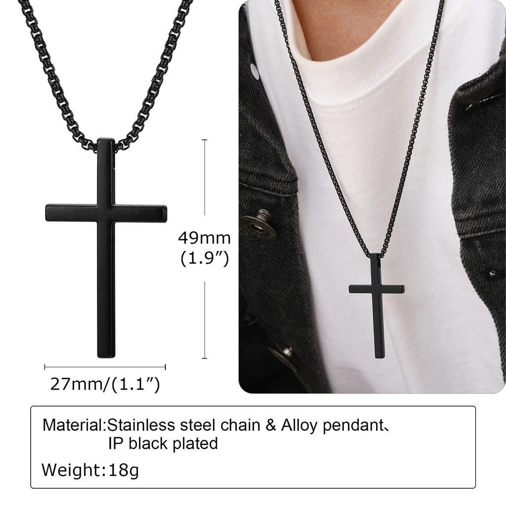Vnox Cross Necklace for Men Women, Silver Plain Alloy Metal Cross Pendant Collar with Stainless Steel Box Chain