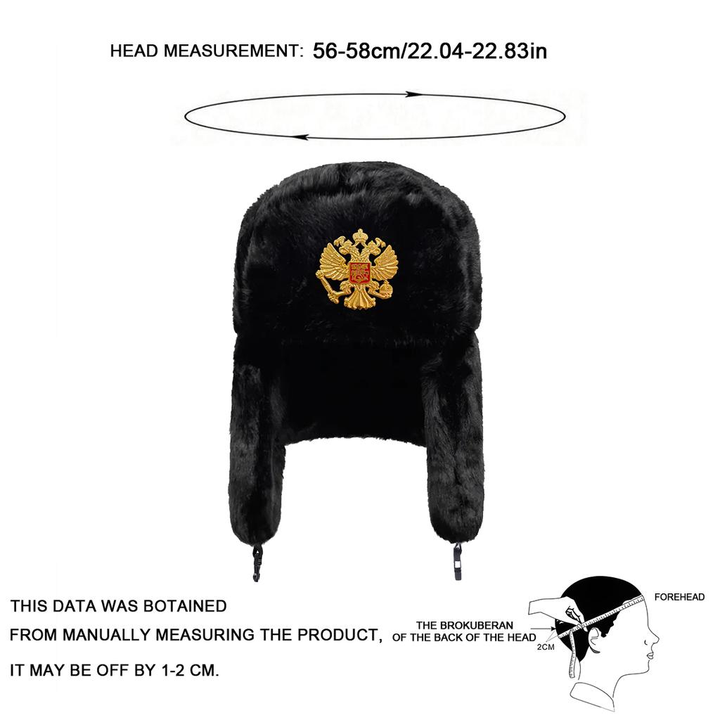 Plush Lei Feng Hat Double Headed Eagle Emblem Decoration Bomber Hats Outdoor Warm Pilot Cap Winter Caps